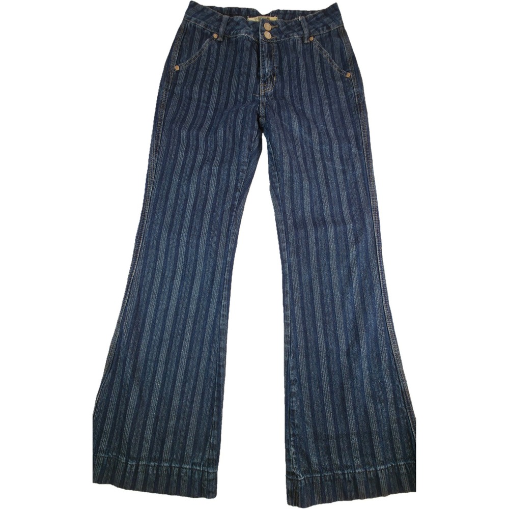 Rock & Roll Denim Trouser Jeans Womens 27 Blue Striped High Rise Flare Excellent